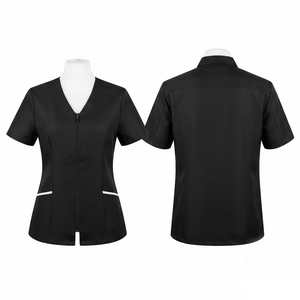 Chaqueta de Barbería para Mujer, Premium, 65% Poliéster, 35% Algodón, Tela Twill, 180 GSM, Cierre Rojo, Uniforme de Salón, Bordado Personalizado, Impresión DTF - Product Image 4