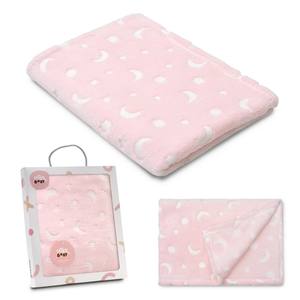 Manta de Felpa Tejida con Diseño de Luna y Estrellas, 80x110 cm, Color Rosa - Product Image 1