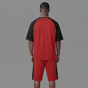 Ensemble de vêtements d'extérieur pour hommes 100 % coton personnalisé, respirant, séchage rapide, avec logo imprimé DTF personnalisé, t-shirt à col rond coupe ample et short - Product Image 2