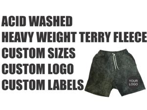Pantalones cortos de gimnasio para hombre con logotipo personalizado lavado con ácido de algodón pesado Terry Fleece High Street Casual Training Athletic Sweat High - Product Image 2