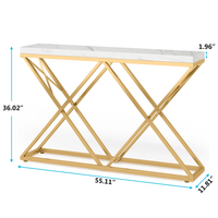 Table console moderne de luxe avec cadre en acier inoxydable doré, plateau miroir, finition noire pour la maison, le bureau et l'hôtel