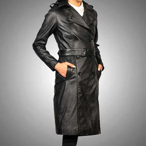 Manteau pour femme en cuir véritable de peau de mouton noir de haute qualité, matelassé, écologique, respirant, coupe ajustée, finition cuir. - Product Image 1