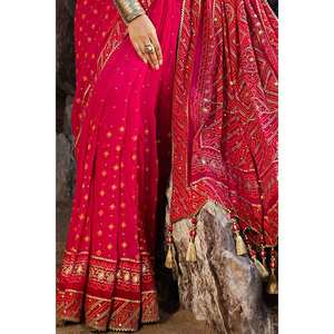 Sari de Chifón de 3 Piezas sin Coser con Lentejuelas Gota y Trabajo Manual PRS-52002, Silueta Recta - Product Image 2