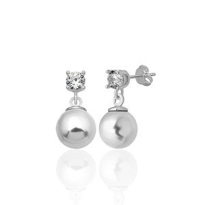 New arrival 925 STERLING <b>SILVER</b> 4 MM ZIRCON STONE 8 MM WHITE SHELL <b>PEARL</b> STUD <b>EARRINGS</b> From Turkey - Product Image 2