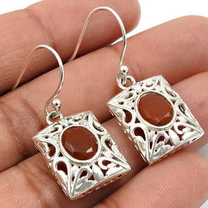 Wholesale Vintage Style 925 Sterling Silver Hook <b>Earring</b> With Carnelian Gemstone Faceted Oval Cut Bezel Set Bohemian <b>Earrings</b> - Product Image 3