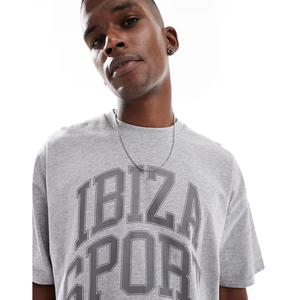 เสื้อยืดเสื้อยืดลายกราฟิกส์แนวสปอร์ตลำลองสำหรับผู้ชายเสื้อยืดพิมพ์ลายสีเทาปรับแต่งได้ทรงโอเวอร์ไซส์ไซส์0คอ OEM/ODM ขายส่งบังคลาเทศ - Product Image 3