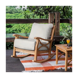 Mecedora de jardín para patio al aire libre, madera de teca maciza con cojín, silla de ocio de un asiento para uso doméstico en Hotel a la venta - Product Image 5