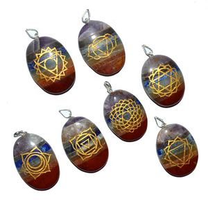 Ensembles de pendentifs gravés disque de guérison de la vie 7 Chakra - Product Image 2