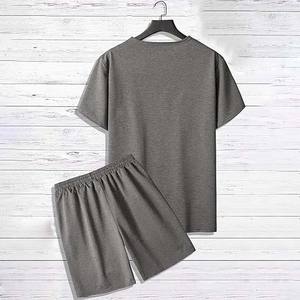 Camisetas de color de bloque y conjuntos cortos Ropa de hombre Tallas grandes Algodón de calidad superior Transpirable High Street Dos piezas Hombres Twin Set - Product Image 2