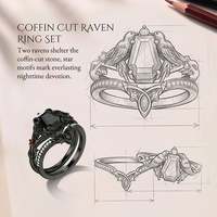 Ensemble de 2 bagues Jeulia Gothic Black Coffin Cut Raven pour soirée
