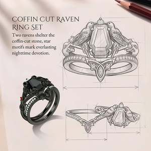 Ensemble de 2 bagues Jeulia Gothic Black Coffin Cut Raven pour soirée - Product Image 4