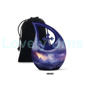 Urna Funeraria para Cenizas Humanas con Forma de Lágrima y Luz Azul Aurora, con Bolsa de Terciopelo Gratis - Product Image 2