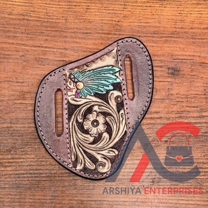 Vente en gros étuis en cuir de vachette personnalisés usinés à la main floral poche couteau pliant fourreau trappeur couteau fourreau - Product Image 1