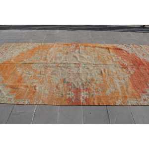 พรมวินเทจขนาด 5.7x11.9 ฟุต พรมตุรกี พรมลายดอกไม้สีส้ม ทำจากขนสัตว์ - Product Image 3