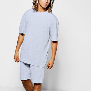 Men's 2PC Hoodie and Short Tracksuit Solid Pattern Lined Fleece 100% Cotton Jogging <b>Top</b> and Short Set - Product Image 3