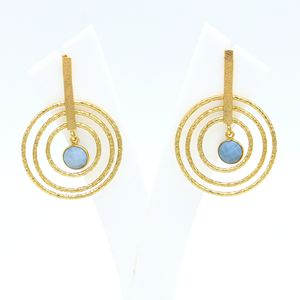 Dua <b>Blue</b> <b>Opal</b> Brass Drop <b>Earrings</b> Handmade 18K Gold Plating Elegant Trendy Natural Gemstone Wedding Women's Jewelry - Product Image 3