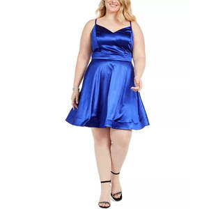 Robe évasée en satin bleu foncé pour jeunes filles Teeze Me, taille XL, style vintage, longueur maxi, design simple, taille naturelle, taille 16 - Product Image 1