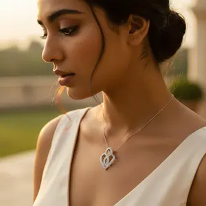 Colgante de Corazón de Plata 925 con Circonita Cúbica Hecho a Mano, Joyería de Regalo para Mujer, Oro Rosa, Platino, Patrones de Animales, Dibujos Animados y Números - Product Image 3