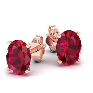 Boucles d'oreilles clous REYES en argent sterling 925 avec rubis ovale de 2,5 carats, fermoir à vis, pour femmes, pierre de naissance, bijoux fins - Product Image 1