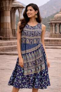 Summer Elegant Sleeveless Naptol Print <b>Dress</b> <b>Long</b> Midi <b>Dress</b> Cotton Washable Women's <b>Casual</b> Naptol <b>Dress</b> Printed Midi <b>Dress</b> - Product Image 2