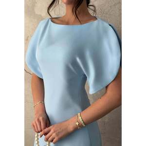Vestido Largo Azul de Satén - Azul - Product Image 4