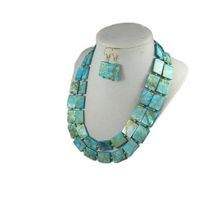 Best Unique Geometric Resin <b>Statement</b> <b>Necklace</b> Turquoise Gold Plated Premium Women's Party Jewelry Strand Designer for Woman - Product Image 2