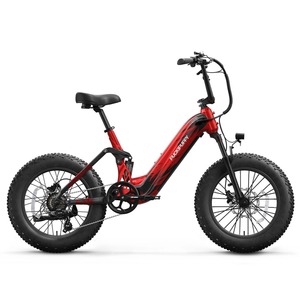 Bicicleta Eléctrica Plegable Roja y Negra de 20 Pulgadas con Neumáticos Gruesos, Bicicleta de Montaña con Doble Suspensión y Frenos de Disco, Bicicleta para Desplazamientos - Product Image 2