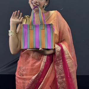 Rpet ถุงไนลอนขนาดเล็กแบบมีซิปใช้ซ้ำได้เป็นมิตรต่อสิ่งแวดล้อมผ้าทอมือลายขวางกระเป๋าชายหาดพลาสติกรีไซเคิลทำจากอินเดีย - Product Image 2