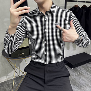 Fashion High Quality Men Long Sleeve <strong>Black</strong> <strong>and</strong> <strong>White</strong> <strong>Check</strong> Casual Work <strong>Shirt</strong> 1059 - Product Image 2