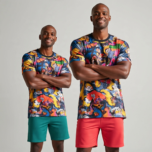 Ensembles de shorts de fitness jogging d'été de haute qualité pour hommes hauts de loisirs en deux pièces imprimés personnalisés et shorts à motifs solides coupe ample - Product Image 4