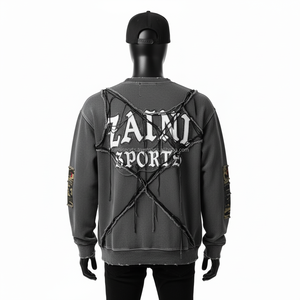 Sudadera de peso pesado para hombre, diseño de ropa de calle con acabado lavado de lana de algodón suave con logotipo bordado personalizado, sudaderas básicas - Product Image 2