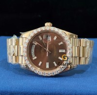 Reloj de Lujo de Acero Inoxidable con Esfera de Chocolate, Color Rosa, Cristal Analógico, Automático, Estilo Hip Hop, con Diamantes Cultivados en Laboratorio, Solo Bisel con Incrustaciones