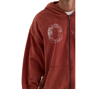 Sweat à capuche zippé en molleton imprimé délavé, style streetwear, broderie personnalisée, nouveau design, 100% coton, hiver, vente en gros pour hommes - Product Image 4
