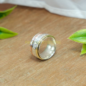 Solid 925 Sterling Silver Spinner Ring Fidget Thumb <b>Band</b> Anxiety Relief Ring Brass &<b>Copper</b> Spinning Statement Jewelry for Unisex - Product Image 5