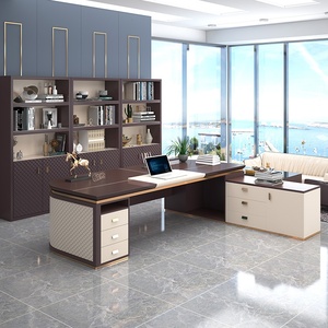 Escritorio Ejecutivo Moderno de Lujo en Madera, Material de Panel MDF, Acabado Marrón Intenso, Mesa de Oficina Comercial con Gran Espacio de Almacenamiento para Computadora - Product Image 3