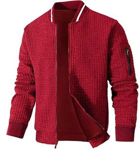 Blouson aviateur rouge vif d'hiver léger pour hommes, décontracté avec poches latérales confortables réglables, poignets élastiques à fermeture éclair sur le devant - Product Image 1