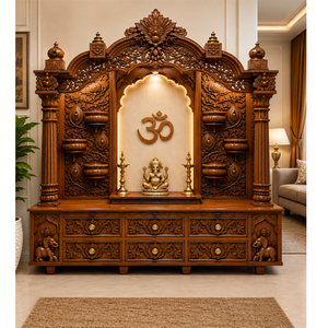 Grand Royal Gold Polish <b>Wooden</b> <b>Temple</b> with Pillars and Dome Luxury Maharaja Style Hand Carved <b>Wooden</b> Pooja <b>Temple</b> for Home USA - Product Image 1
