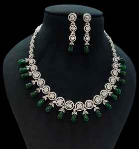 Exclusive High Quality Stone Look <b>Necklace</b> <b>Set</b> Silver Plated <b>Necklace</b> <b>Set</b> With <b>Earrings</b> For Wedding Wear Collection For Women - Product Image 5