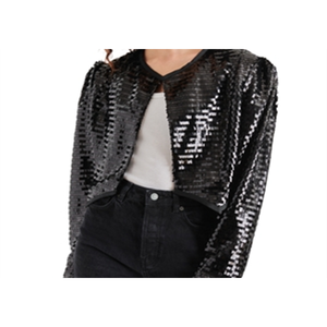 Steve Madden Juliet Cropped Piano Sequin Bolero Straight Silhouette Black Crop Top Fashion Element - Product Image 2