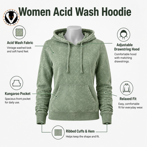 Sweat à capuche délavé pour femme, aspect vintage, matière douce, coupe décontractée, streetwear quotidien, écologique, logo frontal - Product Image 6