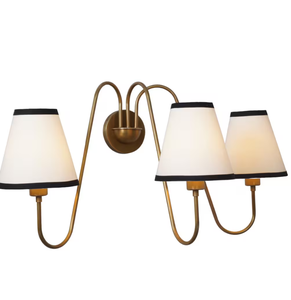 3-<b>Light</b> Linen Shade Raw Brass Wall <b>Sconce</b> with Black Fabric Shades Handmade Brass Wall Lamp - Product Image 1