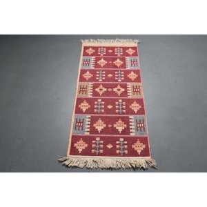 พรมตุรกีโบราณขนาดเล็ก 1.9x3.9 ฟุต สีเบจแดงลายปะติดทำจากขนสัตว์ - Product Image 5