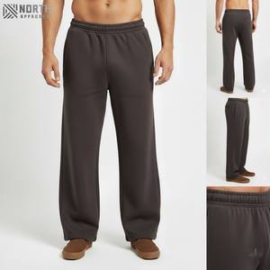 Streetwear Baggy en coton épais pour hommes, pantalon de survêtement évasé avec logo personnalisé, délavé au soleil, délavé droit à l'acide avec devant plat - Product Image 5