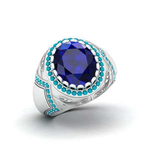 Bán buôn 92.5 Sterling Silver hình học đá quý nhẫn với Blue Sapphire & tự nhiên <span class=keywords><strong>Turquoise</strong></span> Rhodium mạ vàng vàng <span class=keywords><strong>Ruby</strong></span> đá chính - Product Image 1