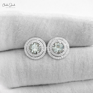 New Collection <b>Top</b> Quality Natural Aquamarine & Cubic Zircon Gemstone Round Studs 925 Sterling Silver <b>Earrings</b> Jewelry Wholesale - Product Image 3