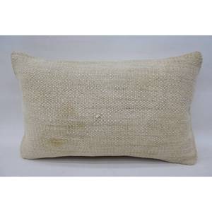 Coussin Kantha en laine beige 12x20 pouces motif vintage tissé avec motif brodé - Product Image 1