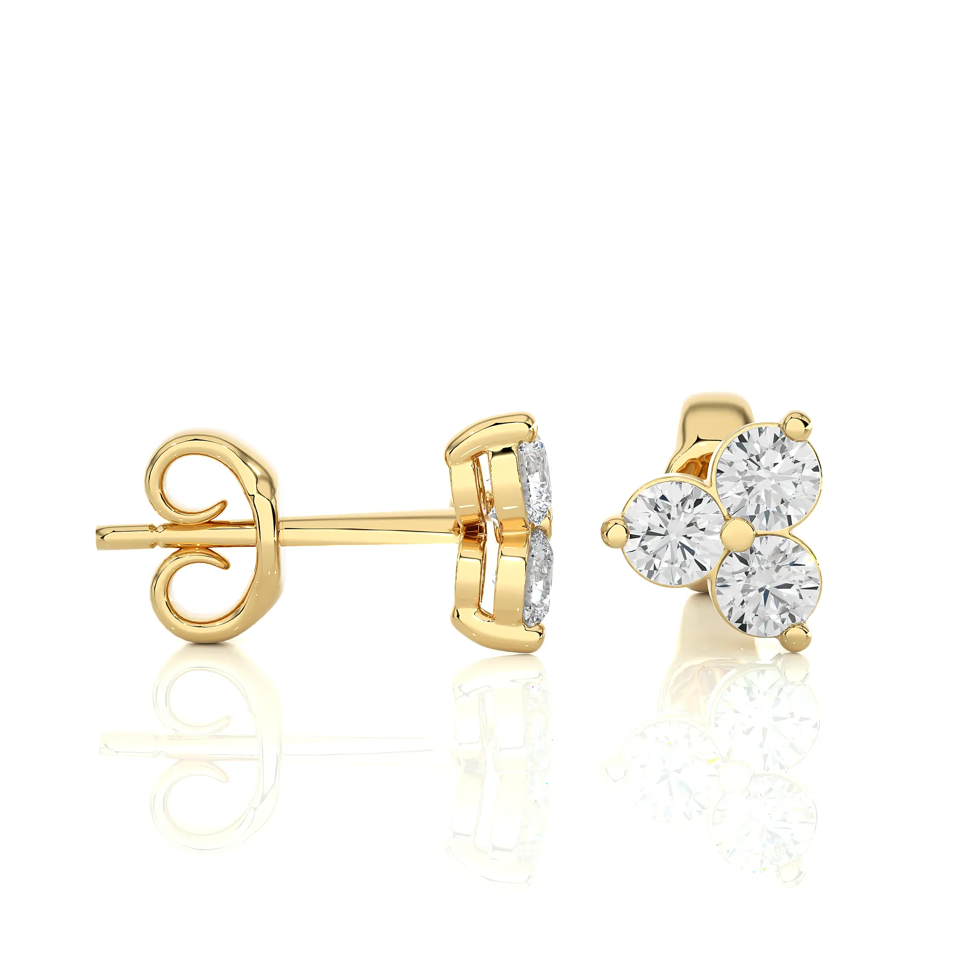New Year Lovely Floral Three Round Cut Lab Grown Diamond Stud Earring 14k Yellow White Rose Solid Gold Fine Jewelry Earring