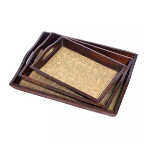 Grand plateau de service en bois à poignée en métal, fait maison, rectangulaire, pour aliments, thé, café, cadeau de mariage, de luxe - Product Image 4