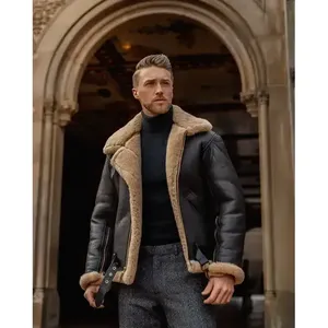 Men <b>Sheepskin</b> B3 Bomber Flying Shearling Leather Fur <b>Jacket</b> - Product Image 1