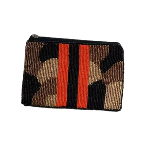 Monedero de Moda con Cuentas de Camuflaje, Estilo Rayas Naranjas, Bordado a Mano, Mini Bolsa con Cremallera, Tarjetero, Monedero - Product Image 1